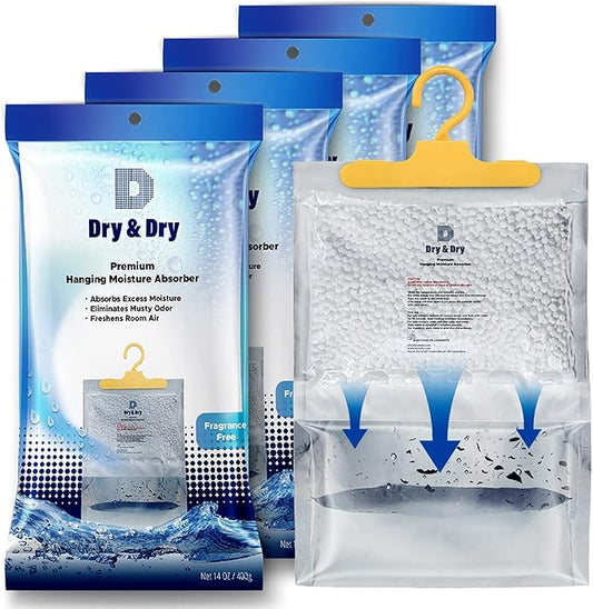 Dry & Dry 4 Pack Premium Moisture Absorbers for Home, Basement & Bedroom - Small Dehumidifiers