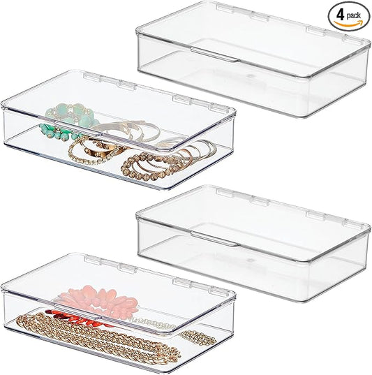 iDesign Plastic Stackable Hinged-Lid Pantry or Kitchen Storage Box - Set of 4 - Clear