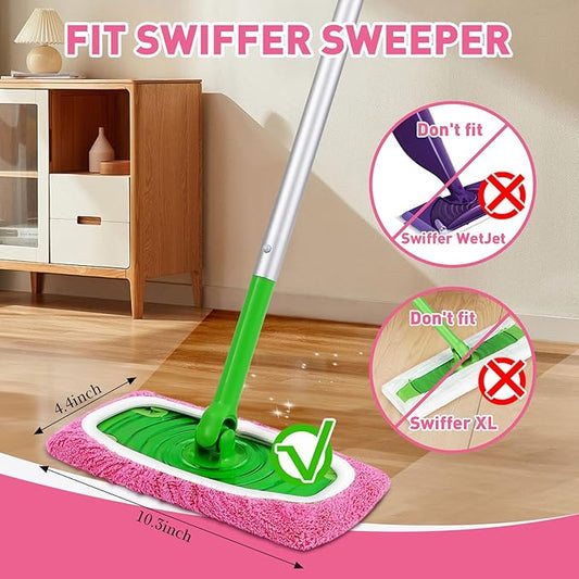 8Pcs Pink Reusable Mop Pads,Microfiber Mop Pads Compatible with Swiffer Sweeper, Dry Sweeping Cloths & Washable Wet Pads Refill for Floor