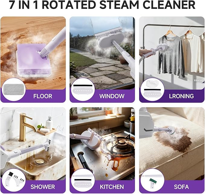 Steam Mop, Powerful Detachable Handheld Steamer with 350ml Tank, 23FT Power Cable, Steam Mops for Floor Cleaning, Tiles, Windows, Tile Grout, Carpets, Furniture