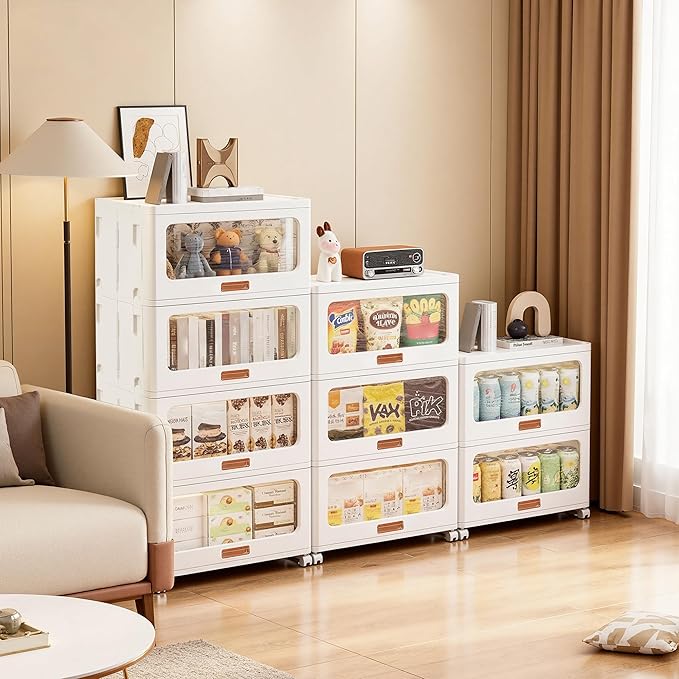 VECELO Stackable Storage Drawers Cabinet with Wheels, Storage Bins Pull Out, Waterproof Drawer Closet Organizer, Multi-Tier Stackable Design for Bedroom/Livingroom/Bathroom, Medium, 1-Tier