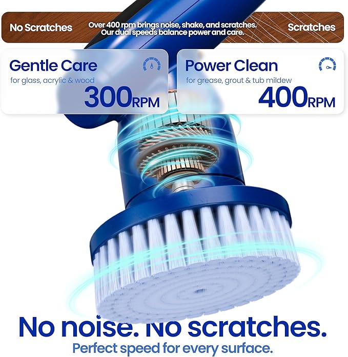 8-in-1 Electric Spin Scrubber, Fully Waterproof Cordless Power Cleaning Brush with LED Display, 2 Speed Settings, Extension Handle for Bathroom, Tubs, Shower, Kitchen, Tile, Sinks, Car, Floor