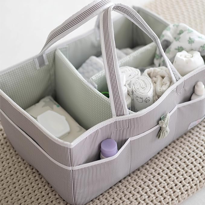 Lily Miles Baby Diaper Caddy - Organizer Tote for Infant Boy or Girl - Baby Shower Basket - Nursery Must Haves - Registry Favorites - Newborn Caddie Car Travel - Gray/Mint, Extra Large