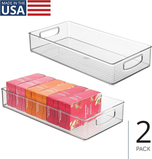 iDesign Stackable Clear Plastic Extra Long Pantry Organizers and Cabinet Storage Bins for Kitchen, 2-Pack