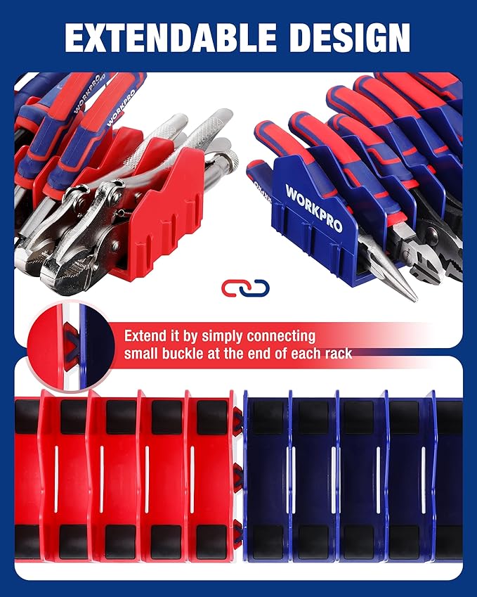 WORKPRO 4-Pack Plier Organizer Rack, Pliers Holder and Cutter Organizers with Non-Slip Rubber Base, 40-Slot Tool Box Organizer, Tool Drawer Organizer, Tool Storage, Plier Rack (Pliers Not Included)
