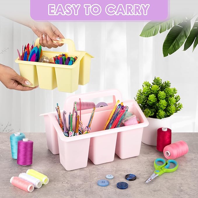 Plastic Caddy With Handle,Protable Classroom Craft Caddy, 6-pack Storage Caddy For Pencil,Pen,Craft Tools (Pastel Color)