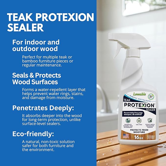 EcoDecors Loveable 24 oz Spray Bottle Teak Oil and Loveable Protection 16 oz Teak Sealer For Outdoor Furniture