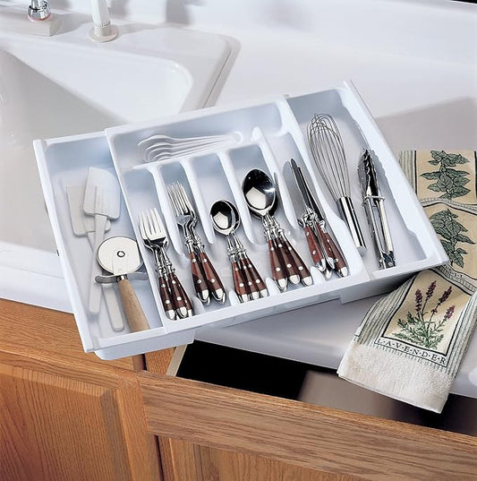 Rubbermaid Adjustable Cutlery Tray, White