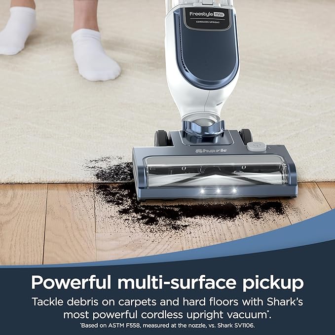 Shark Freestyle Max Cordless Upright Vacuum, Multi-Surface Cleaning, Lightweight, Easy Maintenance, with Large Dust Cup and 2-Speed Brushroll, LED Headlights, Nordic Blue, SV2002