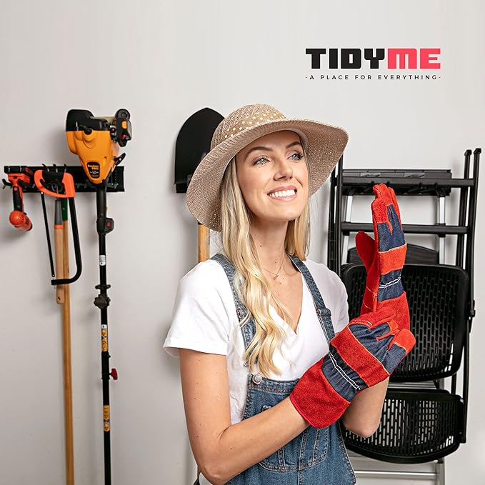 TIDYME Garage Tool Organizer Wall Mount - 80 inches - Sturdy Storage Rack with Adjustable Hooks, Anti-Rust - Easy Installation, 500lbs Capacity - Garden Tool Organizer (05 Racks & 10 Hooks)