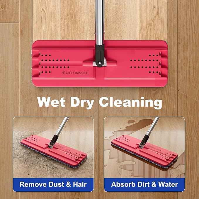 JOYMOOP Microfiber Flat Mop and Bucket System, Mops for Floor Cleaning and Wall Cleaner, Hardwood, Tile, Laminate, Vinyl Floors, Smooth Walls, and Glass Windows - 60" Flat Mop+5 Microfiber Pads[Black]