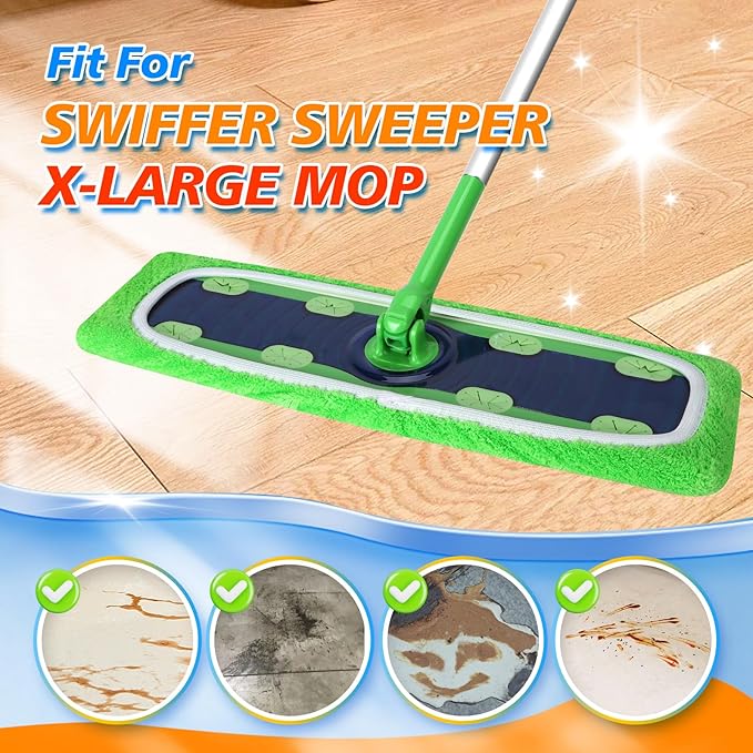 Reusable Microfiber Mop Pads for Swiffer - XL Dry Sweeping Cloths & Wet Pads Refills - Heavy Duty Mopping Cloths, 6 Pack