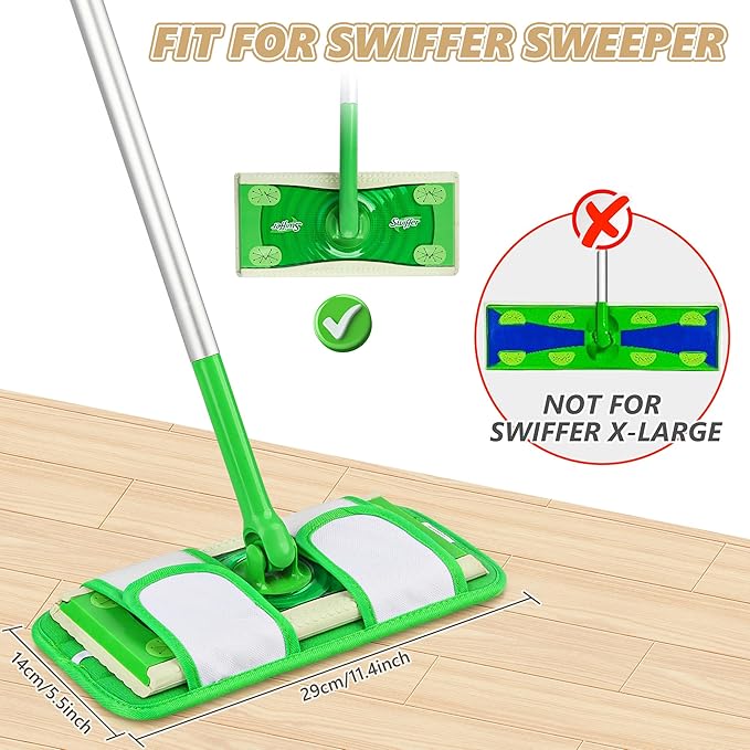 Reusable Mop Pads Compatible with Swiffer Sweeper Mops: Papclean Microfiber Wet Pads Refill Dry Sweeping Cloths Washable Dust Floor Cleaner for Wood Floor Cleaning - 6 Pcs Green