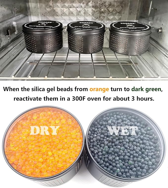 Gun Safe Dehumidifier 200g - Small Reusable Indicating Silica Gel Canister, Portable Moisture Absorber Prevents Corrosion for 80 Cubic Feet Gun Cabinets & Safes, Black
