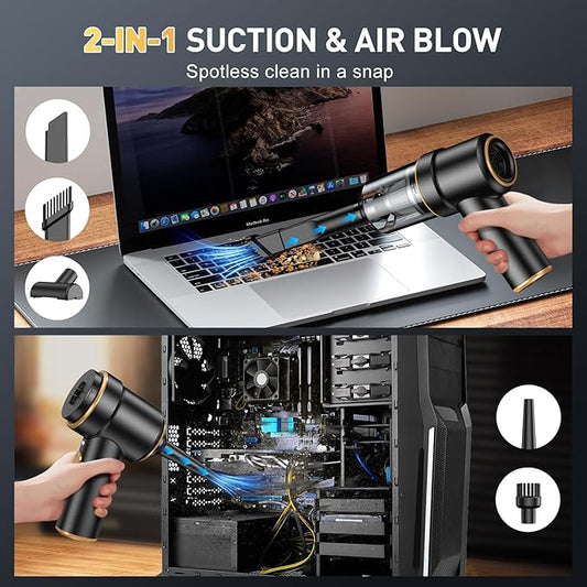 KMM Handheld Car Vacuum Cleaner, 9000PA Vacuum Cleaner & Air Duster, 120W High Power Vacuum Portable Cordless, Hand Held Vacuum Rechargeable with Multi-Nozzles & LED Light for Home, Car, Office