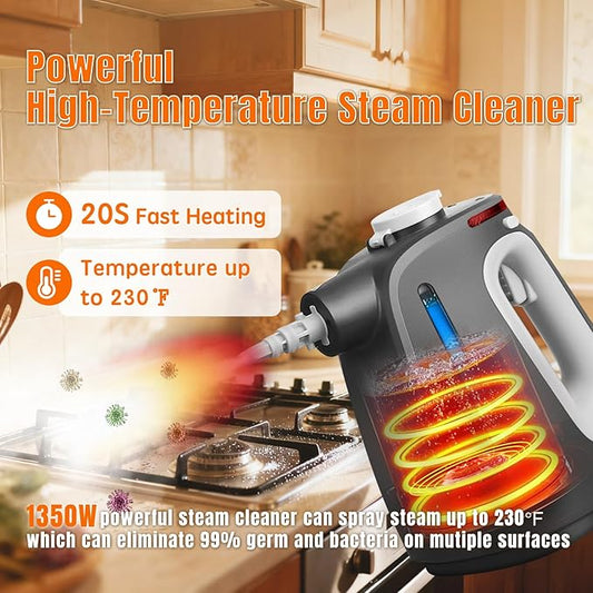 Pressurized Handheld Steam Cleaner for Home, Multi-Surface Steamer with 14 PCS Accessories for House Cleaning, 20S Fast Heat Up, 1350W Portable Steamer Cleaner with Safety Lock for Bathroom, Kitchen