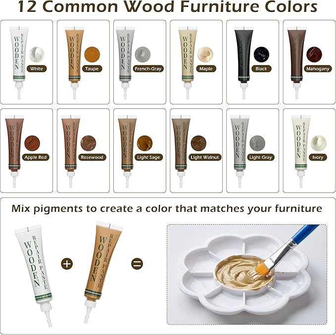Wood Repair Kit: 12-Color Wood Filler and 8-Color Furniture Markers Touch Up for Scratches/Holes/Stains/Cracks in Floors/Table/Cabinets(Laminate/Hardwood)