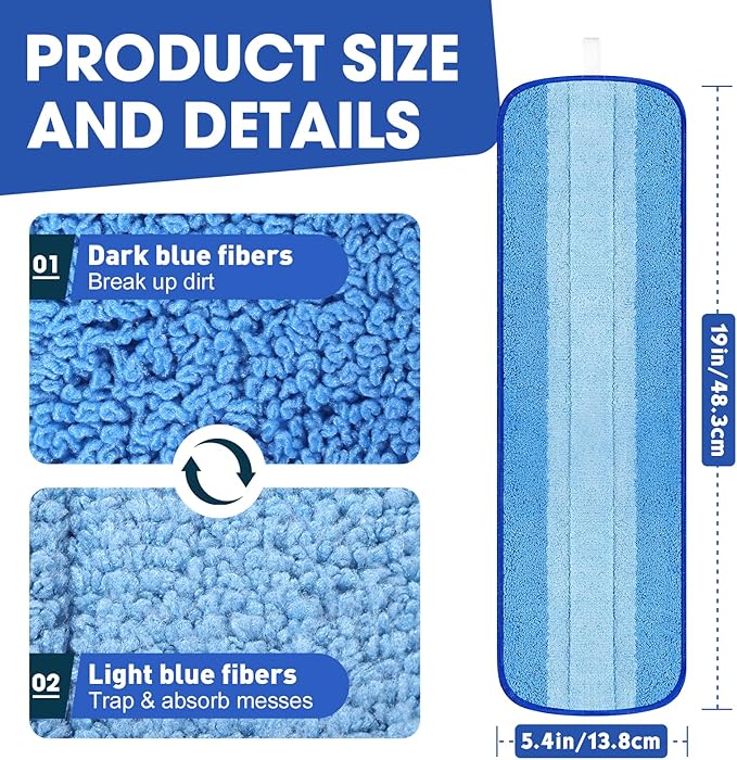 10 Pack Microfiber Cleaning Pads Compatible with Bona Mop, 18 Inch Hardwood Floor Replacement Cleaner Pads, Washable & Reusable Microfiber Mop Pads for Hard Surface Floors