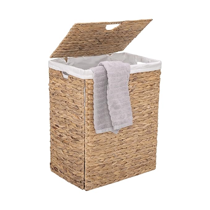 Seville Classics Premium Natural Handwoven Portable Laundry Bin Basket with Carrying Handles, Natural Water Hyacinth, Rectangular, Volume: 2.5 bushels or 3.1 cu. ft, 18.5" W x 12.2" D x 24" H