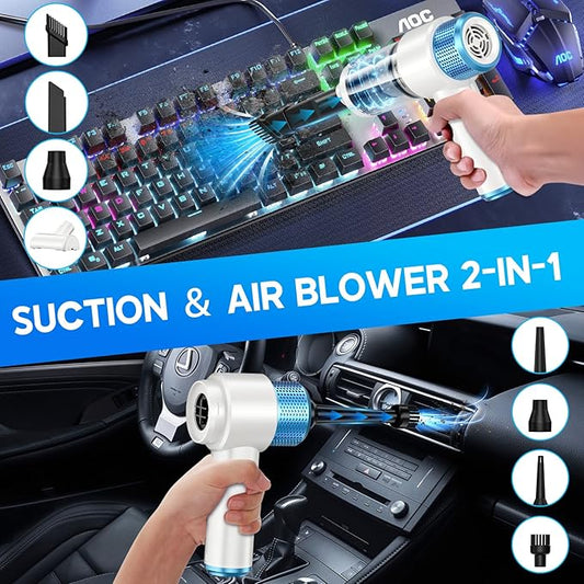 JONYJ Handheld Car Vacuum Cleaner, 16000PA Hand Held Vacuum Portable Cordless, 2 in 1 Air Duster and Vacuum Cleaner with LED Light, Multi-Nozzles, 120W High Power Mini Vacuum for Home, Pet, Office