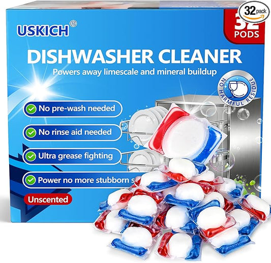 32 Count Dishwasher Pods, No Pre-Rinse Dishwasher Detergent Soap On Stain and Grease, Leaving a Virtually Spotless Shine,Dishwasher Detergent for Deep Cleaning
