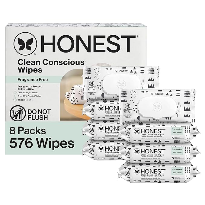 The Honest Company Hypoallergenic Multi-Use Baby Wipes for Sensitive Skin Baby Pattern Play 576 Count