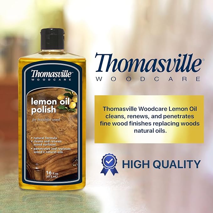Thomasville LEMON OIL POLISH - Wood Cleaner & Furniture Polish, Cleans, Renews, Restores & Rejuvenates Surfaces, Protects Wood from Drying or Cracking, Leaves a Shiny Finish, 16oz