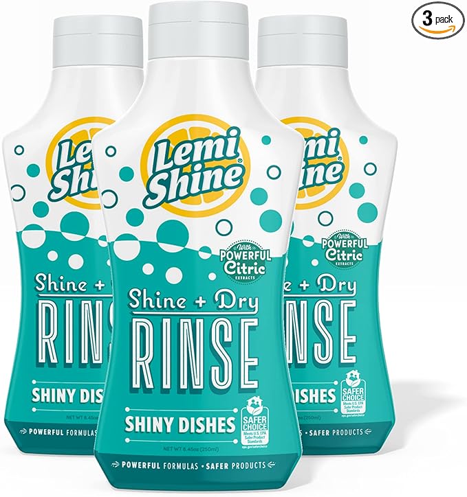 Lemi Shine - Shine + Dry Natural Dishwasher Rinse Aid, Hard Water Stain Remover (3 Pack)