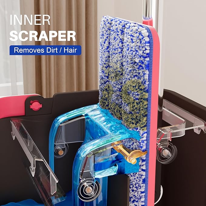 JOYMOOP Microfiber Flat Mop and Bucket System, Mops for Floor Cleaning and Wall Cleaner, Hardwood, Tile, Laminate, Vinyl Floors, Smooth Walls, and Glass Windows - 60" Flat Mop+5 Microfiber Pads[Black]