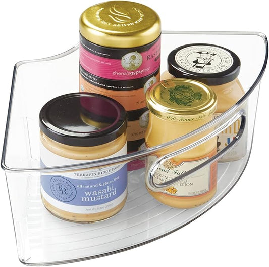 iDesign Plastic Lazy Susan Cabinet Storage Bin, BPA-Free 1/4 Wedge Container for Kitchen, Pantry, Counter, 12.56" x 7.33" x 4.05", Clear