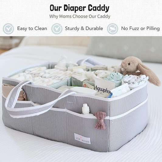 Lily Miles Baby Diaper Caddy - Organizer Tote for Infant Boy or Girl - Baby Shower Basket - Nursery Must Haves - Registry Favorites - Newborn Caddie Car Travel - Gray/Mint, Extra Large