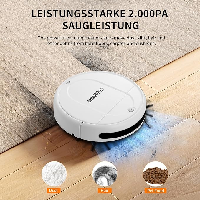 Robot Vacuum and Mop Combo, Robot Vacuum Cleaner,3-in-1 Robot Vacuum, Low Noise, Slim Design, Anti-Tangle, Advanced Obstacle Avoidance, Perfect for pet Hair, Carpets, and Hard Floors (White)
