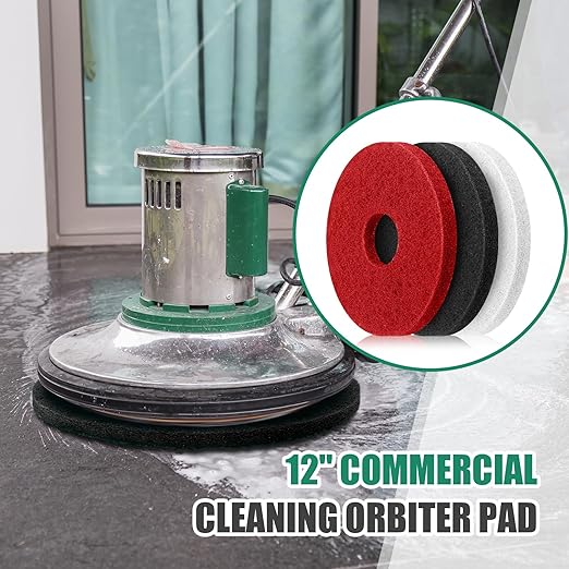 3 Pcs 12" Cleaning Orbiter Pads Commercial Floor Buffer Pads Hardwood Floor Maintenance Scrubber Polisher Cleaning and Stripping for Orbiter Machine (Black,Red,White)