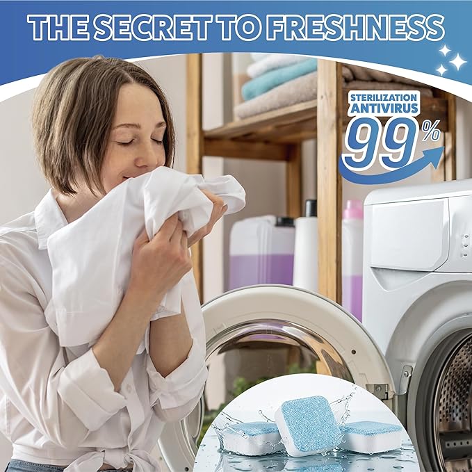 Washing Machine Cleaner Descaler Tablets 12 Pack (1 Year Supply) - Deep Cleaner for HE Front Load & Top Load Washers