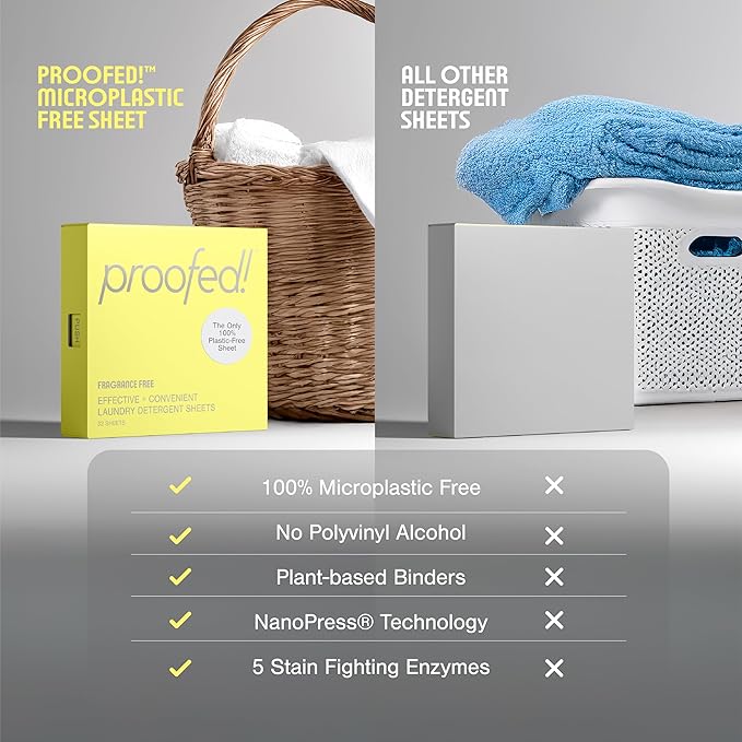 Proofed! Laundry Detergent Sheets, 96 Count, Fragrance-Free, The Only 100% Plastic-Free Sheet, No PVA or PVOH, Hypoallergenic, Bio-Based Ingredients, Made in USA, 3 Boxes