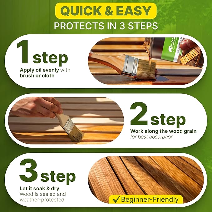 Nordicare Sealing Wood Oil for Outdoor Garden Furniture - Teak Oil for Wood Outdoor Furniture - Suitable for All Outdoor Types of Wood, for Wood Exterior Protection - Easy to Apply 84.5 Oz