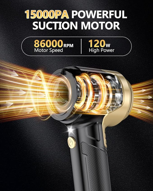 EYYA Handheld Car Vacuum Cleaner Cordless, 15000PA High Power Vacuum & Air Duster, 4-in-1 Portable Mini Vacuum with LED Light, Hand Held Vacuum Cleaner for Car Home Office