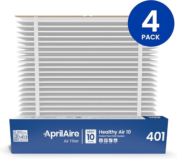 AprilAire 401 Replacement Furnace Filter for AprilAire 2400, Space-Gard 2400 Whole-House Air Purifiers - MERV 10, 16x25x6 Air Filter (Pack of 4)