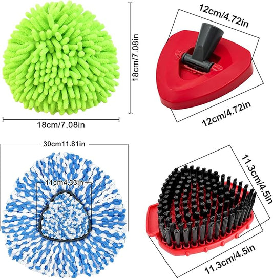 2 Microfiber Mop Head Refills and 2 Chenille Mop Pads,1 Upgrade Scrub Brush 1 Spin Mop Base for O Cedar RinseClean 2 Tank Spin Mop System,Spin Microfiber Mop Refills for Cleaning All Floors