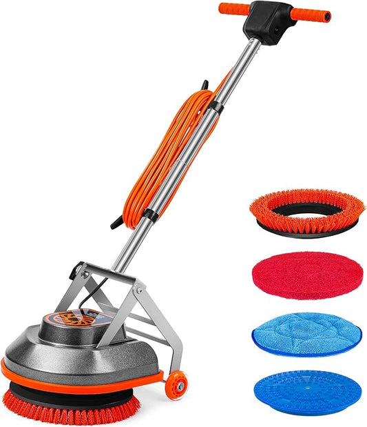 15" Floor Buffer Machine, Commercial Floor Scrubber Machine with Brushes and Pads, Heavy Duty Floor Cleaner and Polisher- Deep Clean and Polish Your Floors with Ease