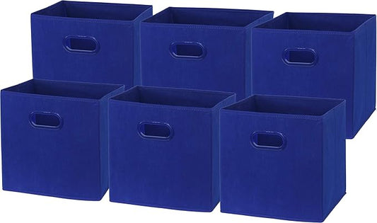 Simple Houseware Foldable Cube Storage Bins with Handles, 11-Inch, Dark Blue, 6-Pack, Fabric Cubes Organizer for Closet or Shelves