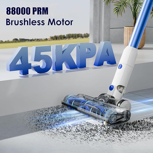 whall Cordless Vacuum Cleaner, 45KPA 88,000RPM Vacuum Cleaners for Home with LED Display, Self-Standing & Anti-Tangle, Lightweight Stick Vacuum for Pet Hair Carpet Hard Floor, Azure