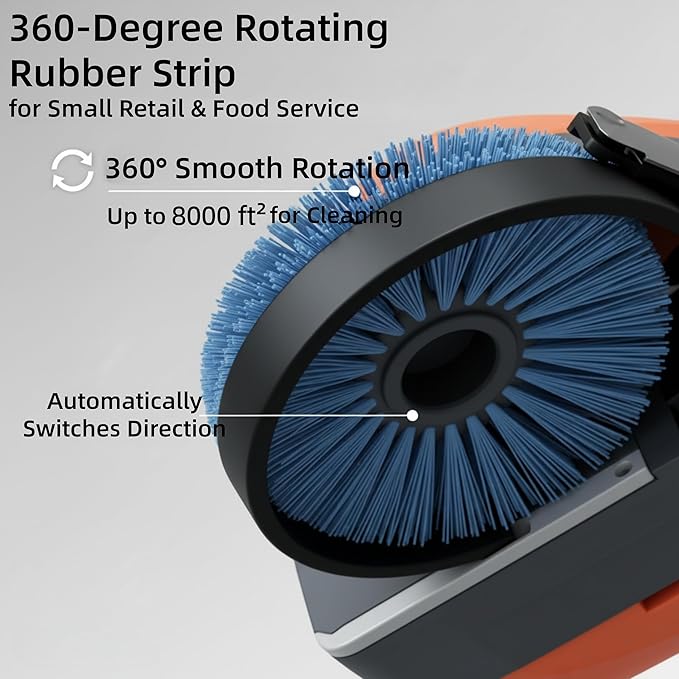 PENNON Portable Floor Scrubber with 360° Rotating Squeegee – Hand-Pushed, 180° Foldable, Efficient for Small Spaces & All Floor Types for Small Retail & Food Service