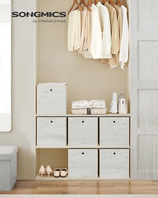 SONGMICS Storage Cubes, Set of 6 Storage Bins with Handles, Foldable Oxford Fabric and Non-Woven Fabric Storage Boxes, 13 x 13 x 13 Inches, Fit Cube Storage Unit, Vintage White URFB133W01