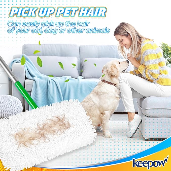 KEEPOW Reusable Microfiber Mop Pads Compatible with Swiffer Sweeper, Dry Sweeping Cloths, Washable Wet Mopping Cloth Refills for Hardwood Floor Cleaning, 4 Pack