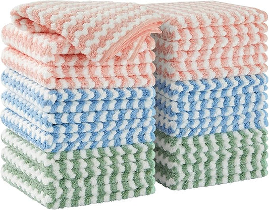 JOYMOOP 18 Pack Microfiber Cleaning Cloth, Kitchen Towels for Dish Drying Washing, Absorbent Streak Free Lint Free Rags for Cleaning, Reusable and Washable Towels - 10" x 10"