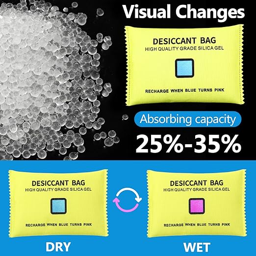 10 Packs 100g Rechargeable Silica Gel Desiccant Moisture Absorbing Bag for Storage Bin Indicating Silica Gel Desiccant Packet Reusable Dehumidifier Bag for Home Closet Car (5 x 3.5 Inches)