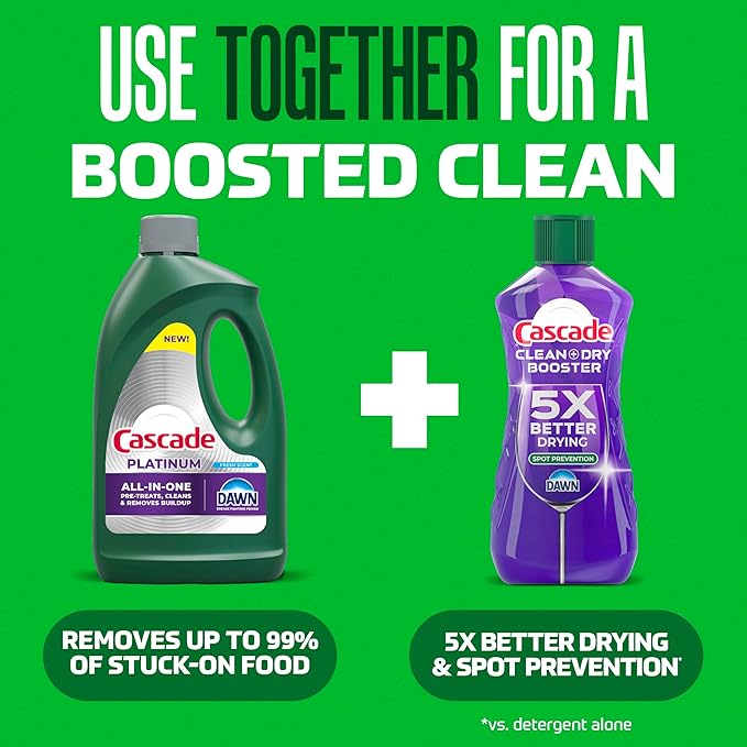 Cascade Rinse Aid Clean & Dry Booster Dishwasher Liquid, Gel & Detergent Pods for Sparkling Clean Dishes, Dishwasher Soap Tablets & Rinse Aid Dry Booster, 30.5oz