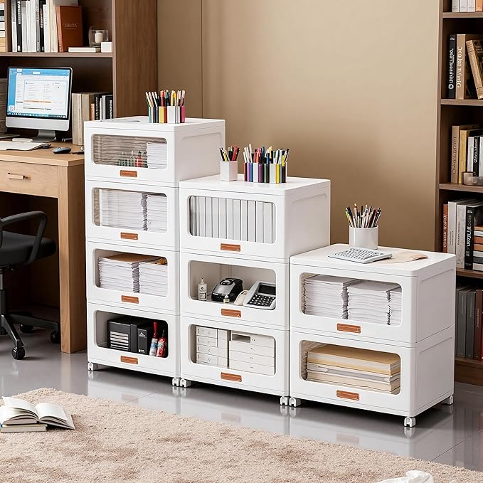 VECELO Stackable Storage Drawers Cabinet with Wheels, Storage Bins Pull Out, Waterproof Drawer Closet Organizer, Multi-Tier Stackable Design for Bedroom/Livingroom/Bathroom, Medium, 1-Tier