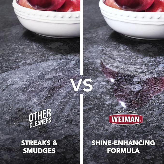 Weiman Granite and Stone Cleaner 3-in-1, Removes Grease, Stains & Watermarks, Streak-Free Formula with Stain Shield Technology, Safe on Marble, Quartz, Tile, Granite, Quartzite & Slate